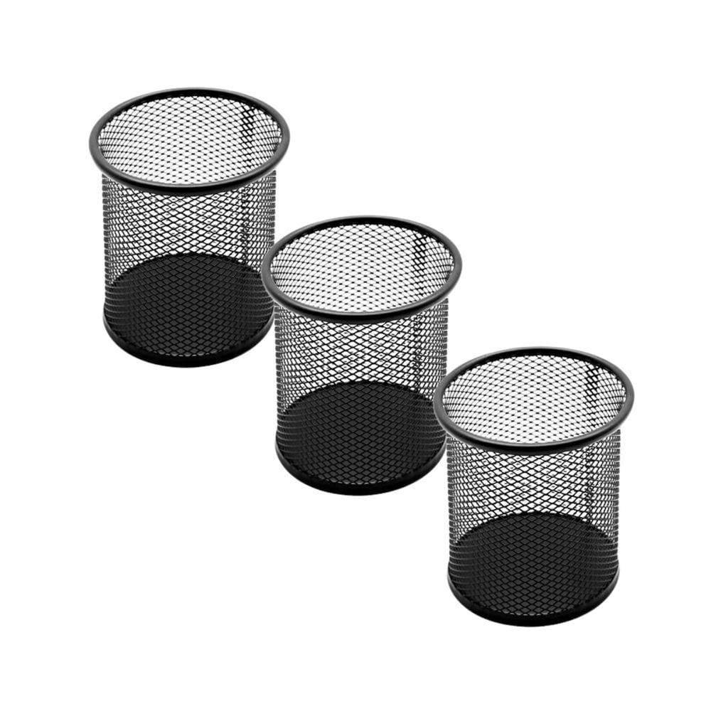 Kit 3 Porta Caneta Porta Lápis Porta Pincel Aramado Redondo Preto