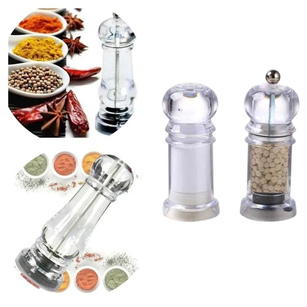 Moedor de Temperos E Saleiro Acrílico de Mesa Kit 2 Peças