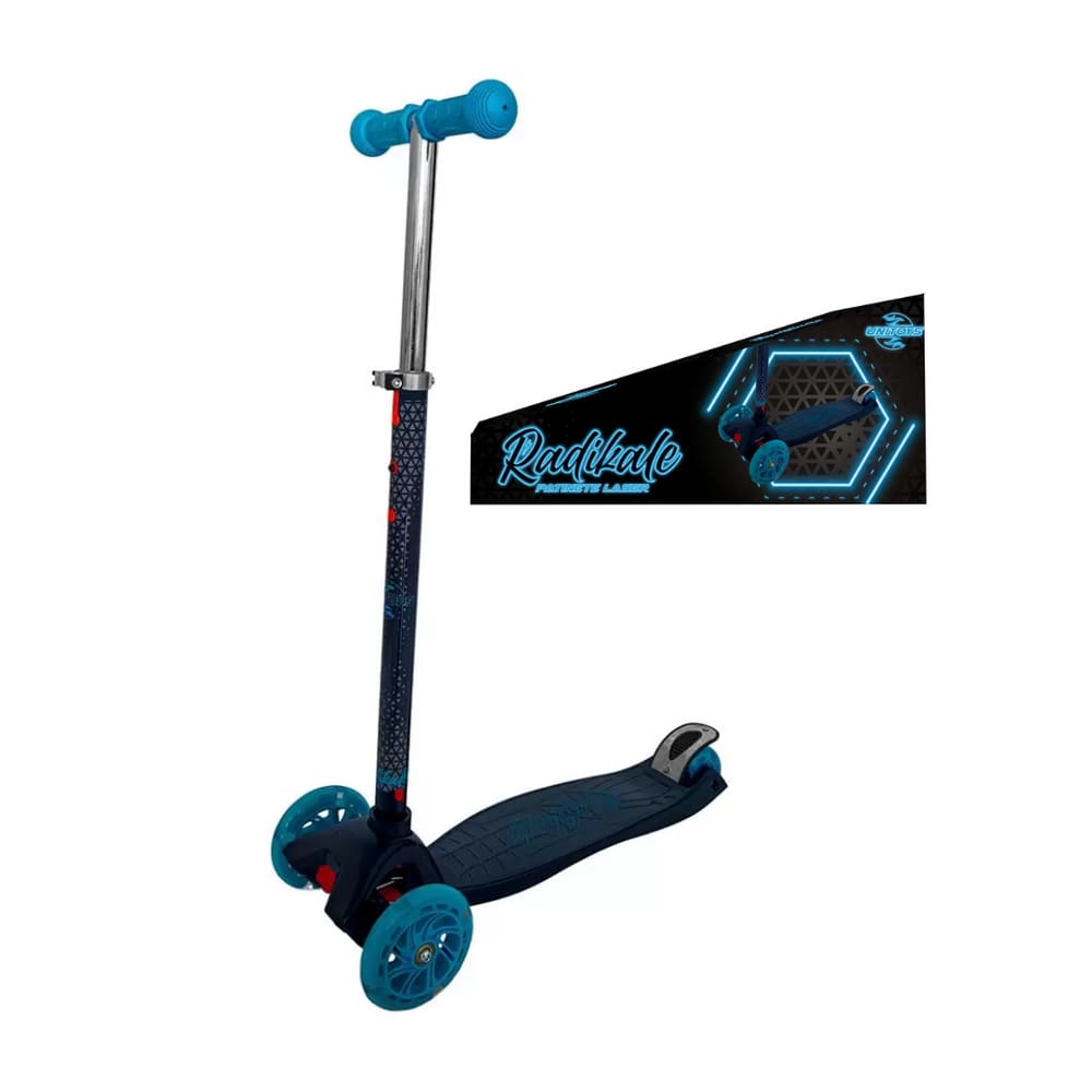 Patinete Infantil 3 Rodas Led Dark Laser Preto e Azul