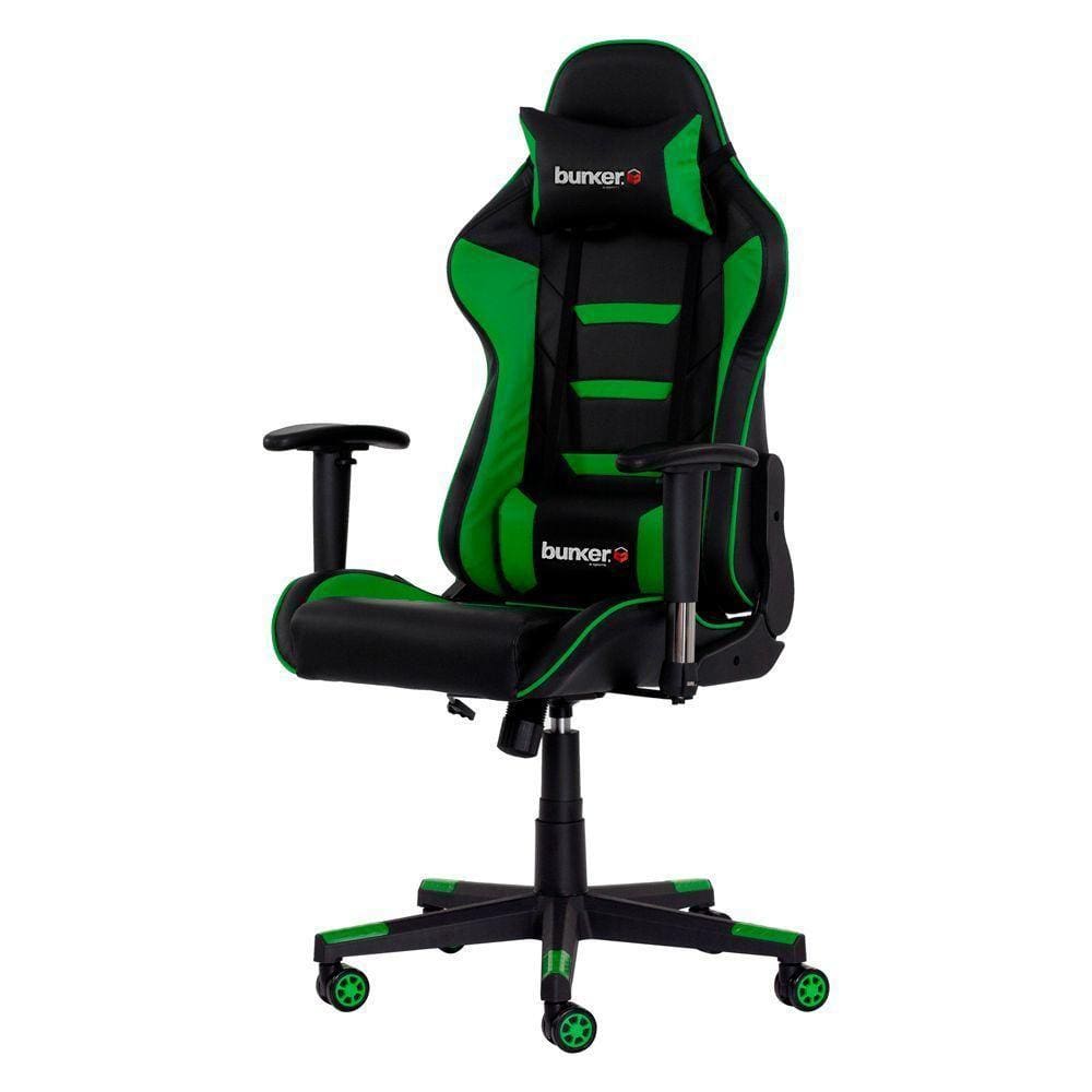 Cadeira Gamer Reclinável Giratória Preta C/Verde Ajustável