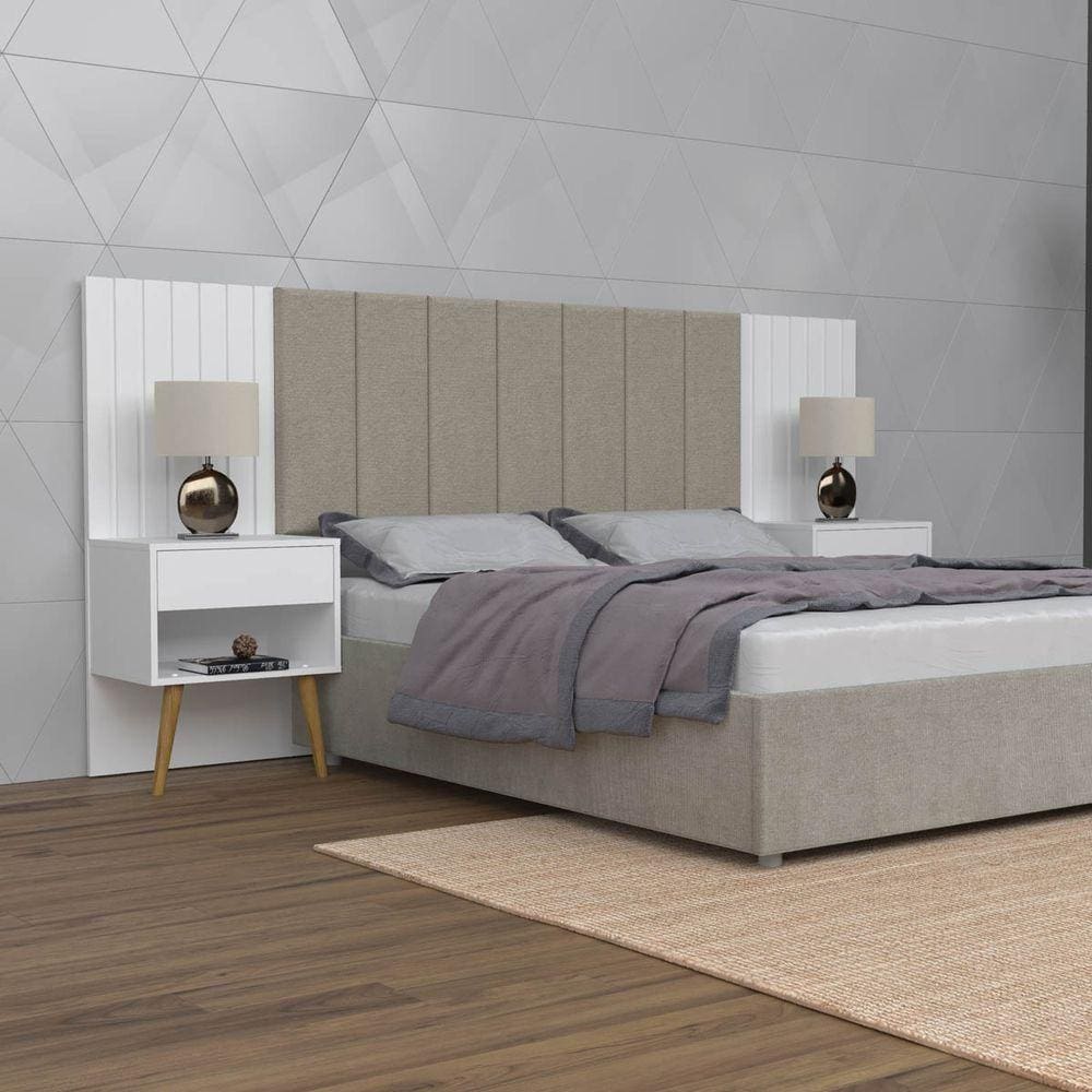 Cabeceira Cama Box Casal Branco C/2 Mesas De Cabeceiras