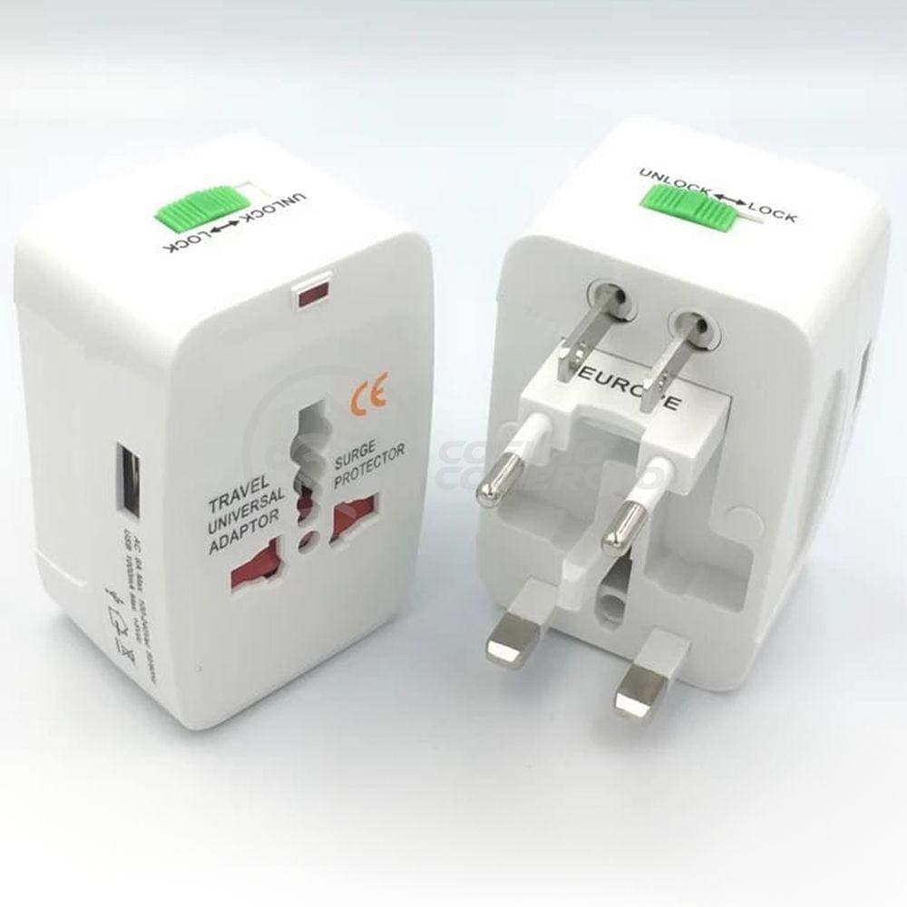 Adaptador Tomada Universal Padrão 150 Países Uk Europa EUA Asia Viagem Bivolt 110/220 Bivolt AIO