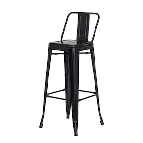 Banqueta C/Encosto Preto Brilhante Industrial Aço
