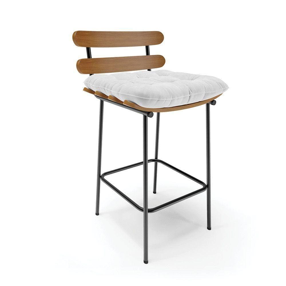 Banqueta Costela Corano Base Metálica Preto Cor Branco