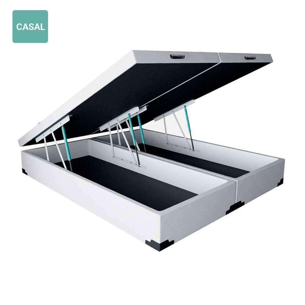 Cama Box Baú Casal Bipartida Sintético Branco 38X138X188