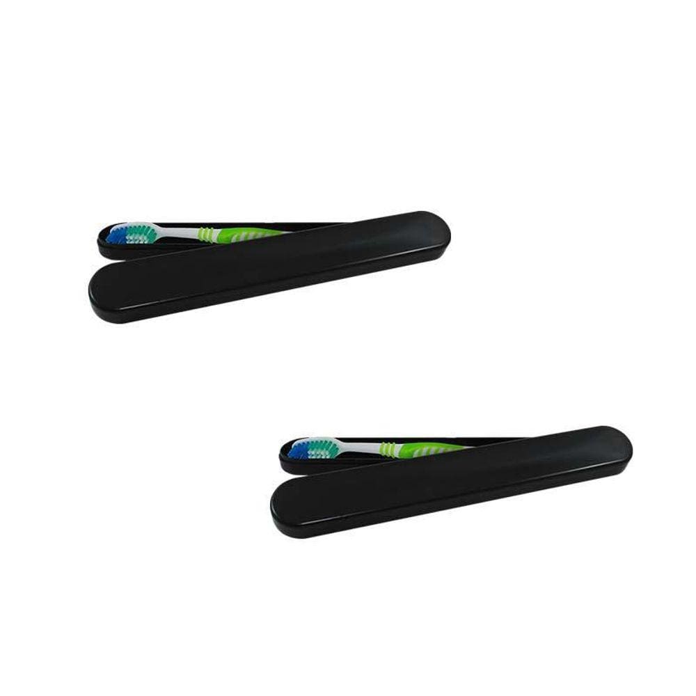 Kit 2 Porta Escova Dental Preto Plástico