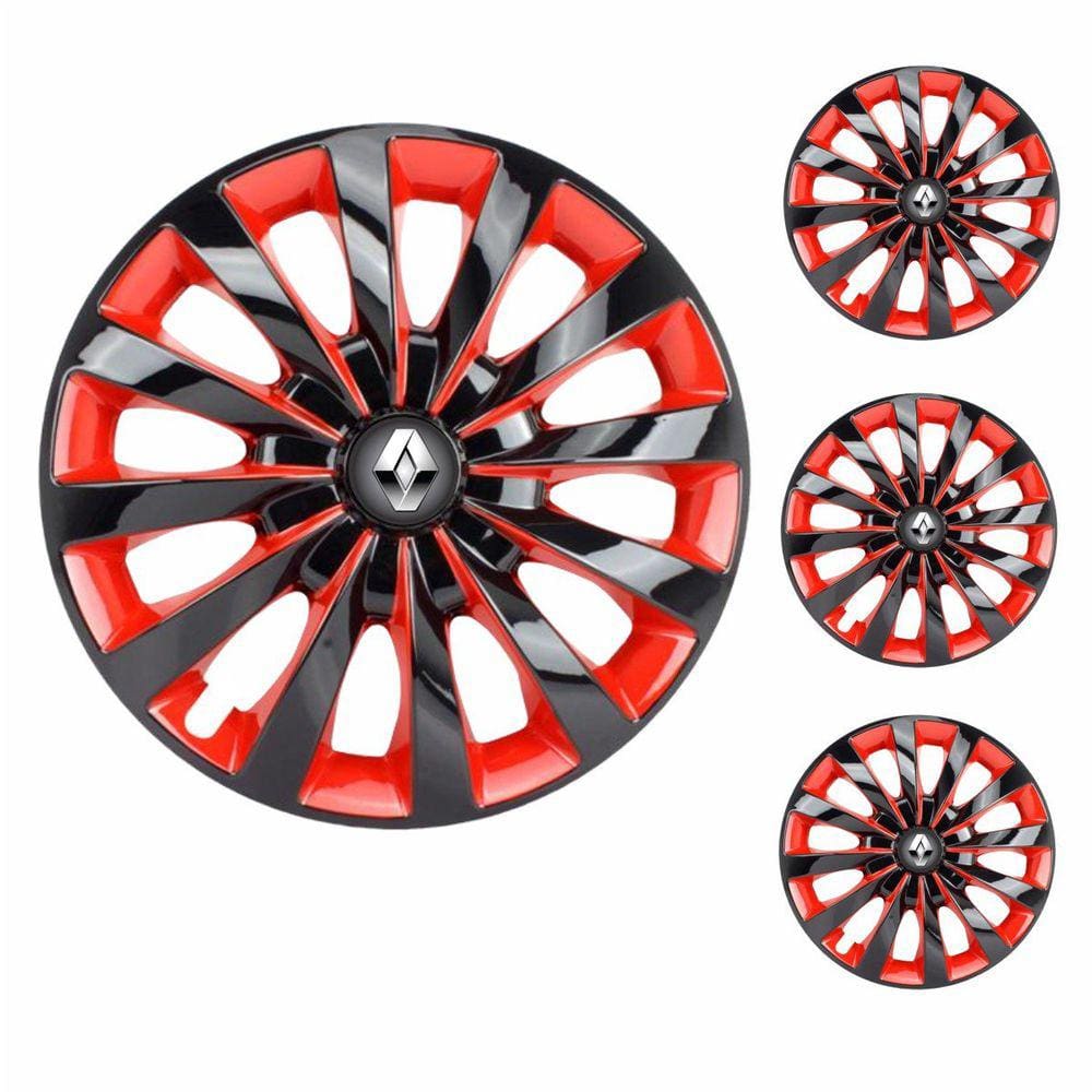 Jogo Calota Aro 13 Passat CC Red Elitte Preto Vermelho + Emblema Resinado Renault (Sandero Logan Clio Scenic Megane)