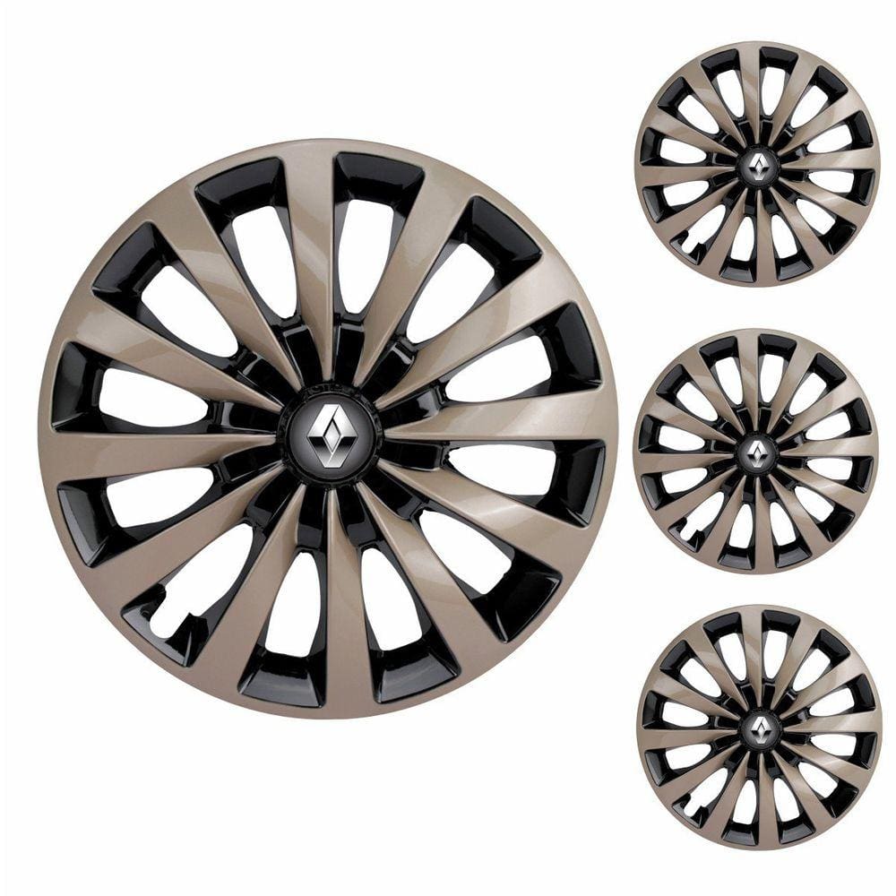 Jogo Calota Aro 13 Passat CC Gold Elitte Dourado Preto + Emblema Resinado Renault (Sandero Logan Clio Scenic Megane)