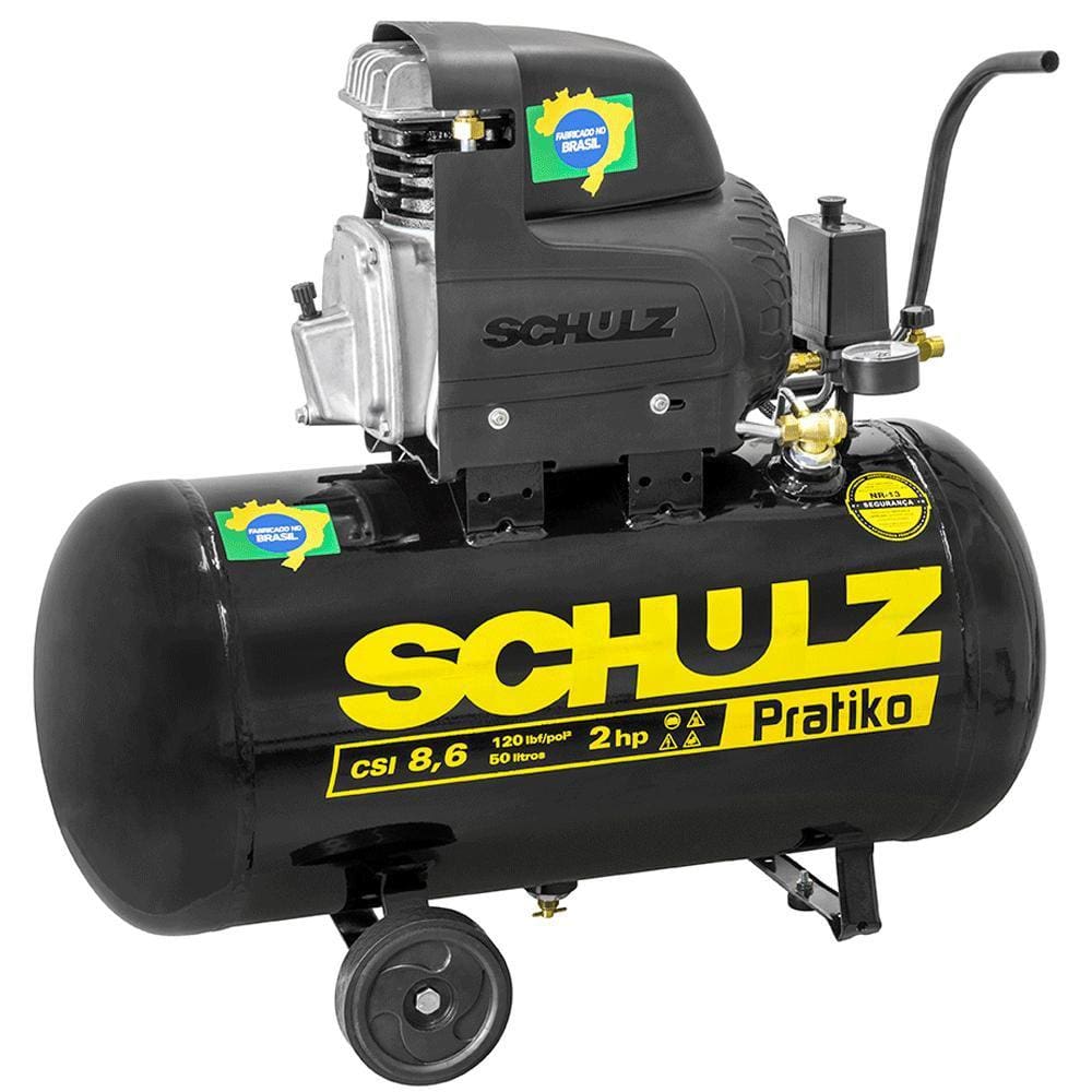 Compressor de Ar de Pistão 2,0 HP 50 Litros 8,6 Pés Pratiko CSI 8,6|50 SCHULZ