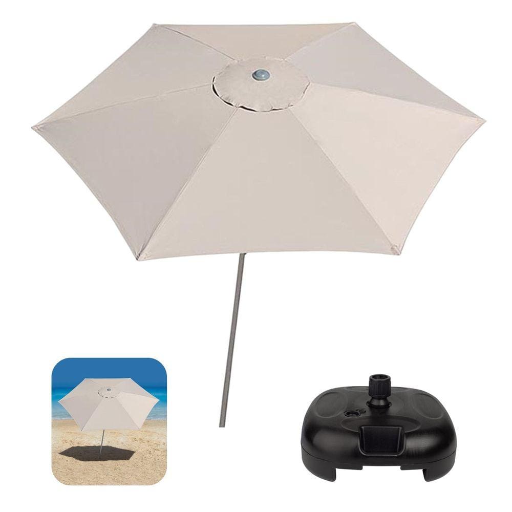 Kit Ombrelone Guarda Sol 2,4m Sombreiro Alumínio Malibu Bege Base Plástica Preto - Tobee