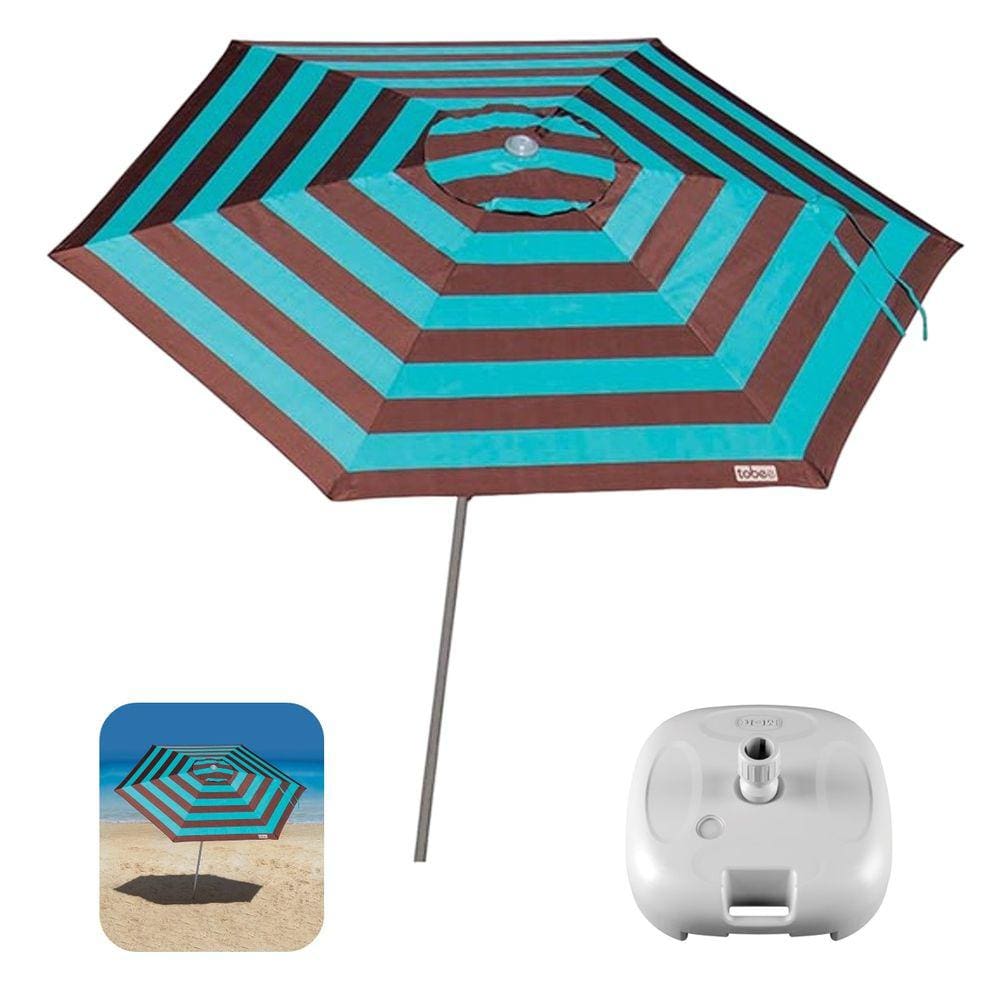 Kit Ombrelone Guarda Sol 2,4m Sombreiro Alumínio Malibu Turquesa Base Plástica Branco - Tobee