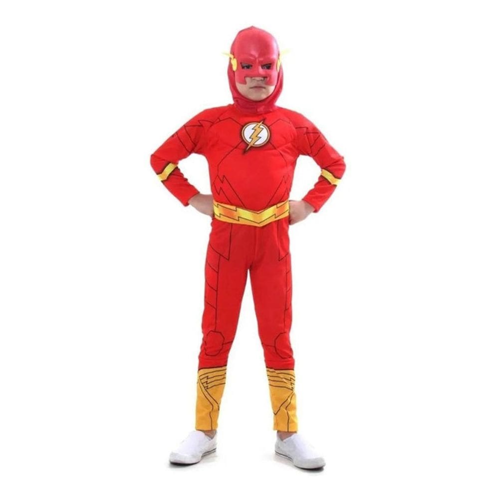 Fantasia Flash Luxo Infantil Longa Com Máscara Capuz Cinto