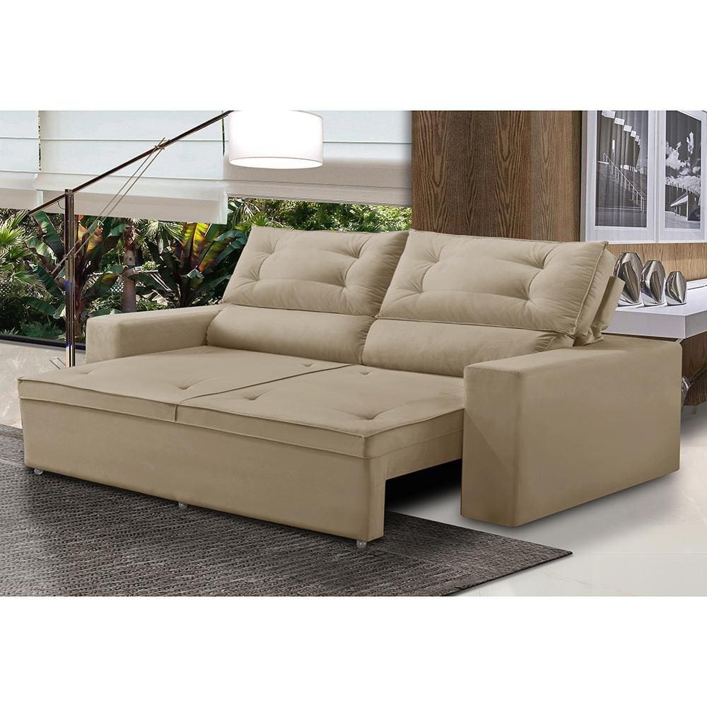 Sofá Retrátil e Reclinável 2 lugares com Molas 1,50m Lais Suede Bege Adonai Estofados