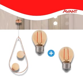 Pendente Pérola Gota Duo Ouro Brilho + 2 Lâmpadas G45 Avant