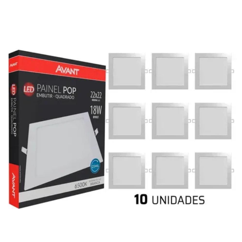 Kit 10 Painel Plafon Led De Sobrepor Quadrado 22cm 18w 6500k Bivolt Emissão De Luz Branca Avant