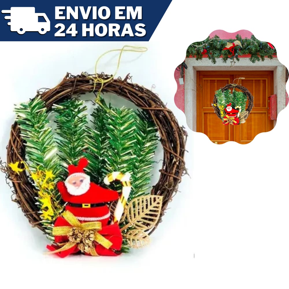 Guirlanda De Natal Em Sisal Papai Noel Bengala 18cm