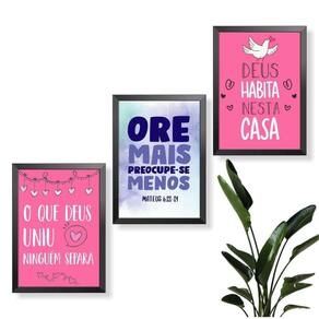 Kit 3 Quadros Igreja Ore Mais Preocupe-Se Menos Deus Fé