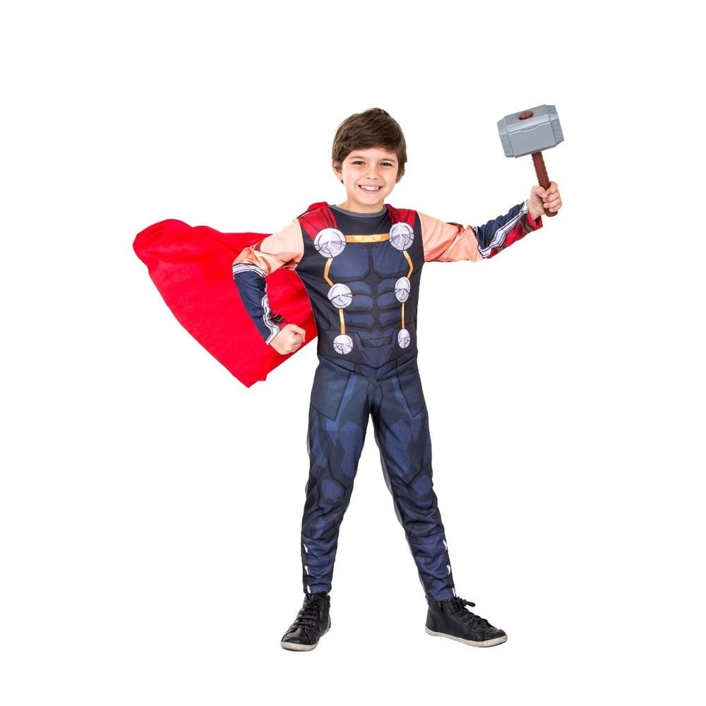 Fantasia Thor Manga Longa C/ Capa Martelo Infantil