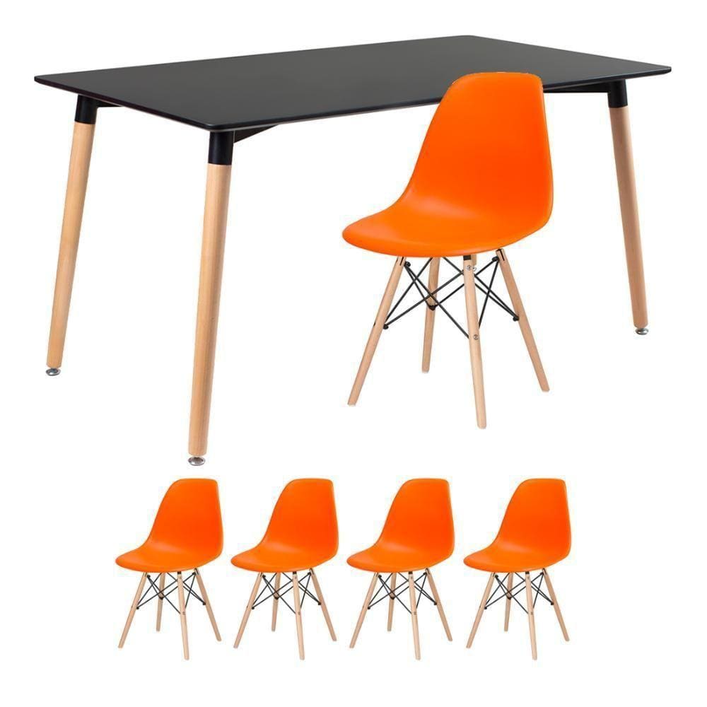 Mesa De Jantar 80 X 140 Cm Preto + 4 Cadeiras Laranja