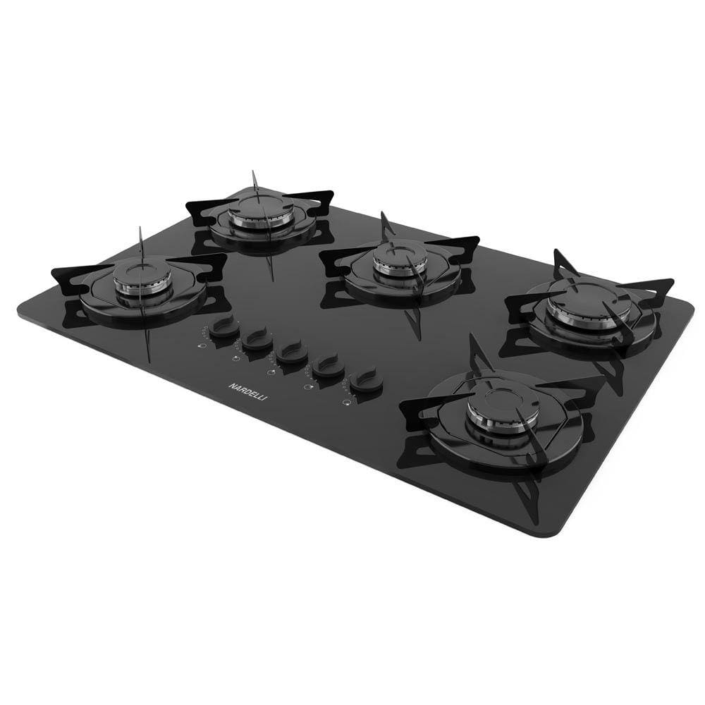 Cooktop Nardelli à Gás NDL 5B Vidro Preto Flange Esmaltada