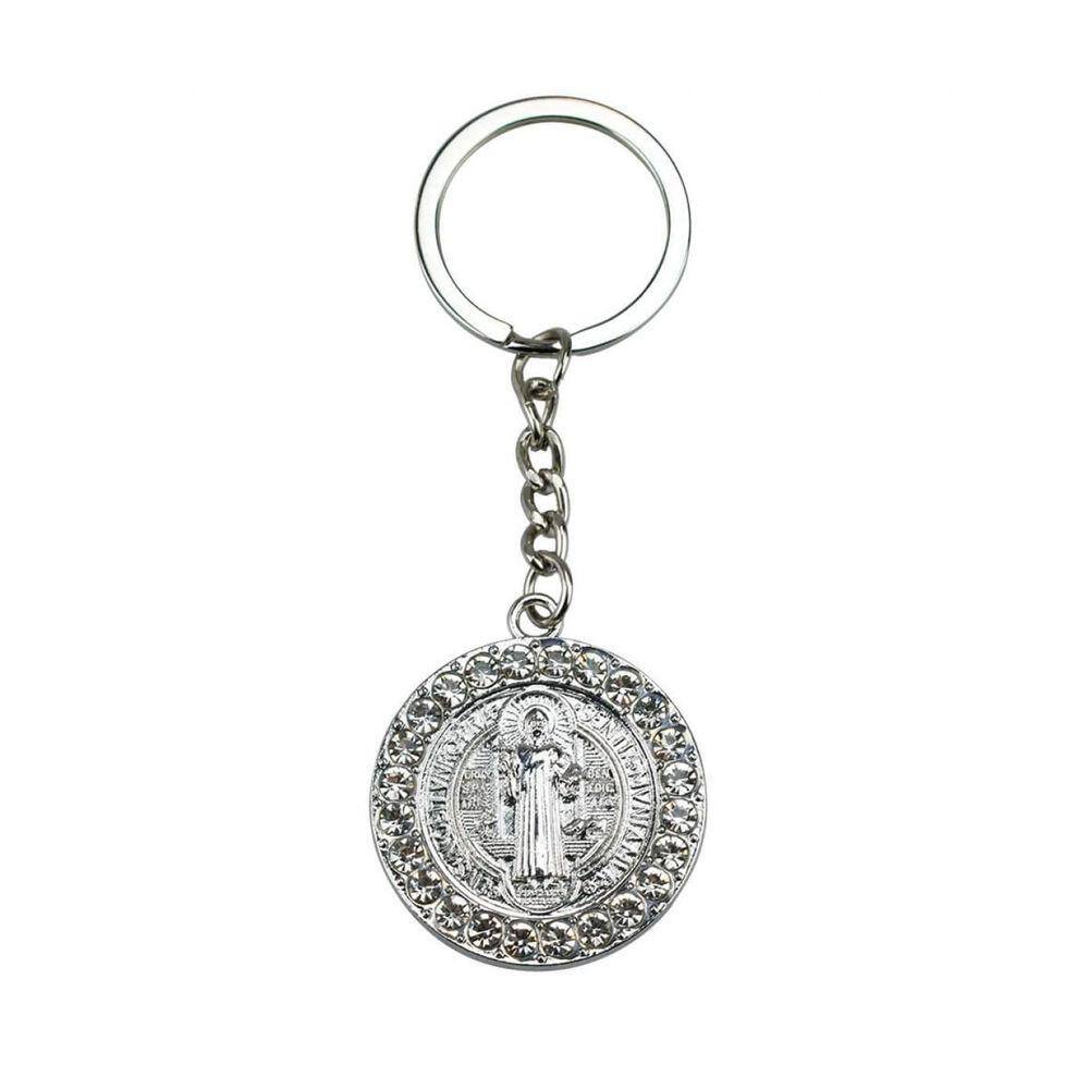 Chaveiro Medalhão São Bento Prateado E Dourado 3.5Cm