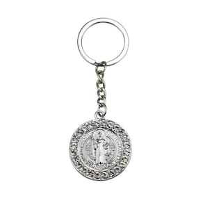 Chaveiro Medalhão São Bento Prateado E Dourado 3.5Cm