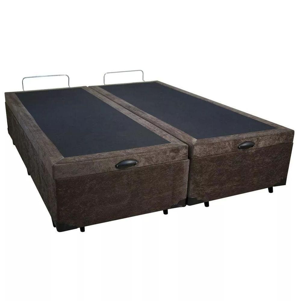 Base Box Baú King Bipartido Sp Móveis Suede Marrom