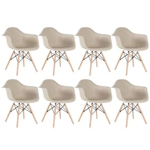 Kit 8 Cadeiras Charles Eames Eiffel Daw Com Braços E Pés De Madeira Clara Nude