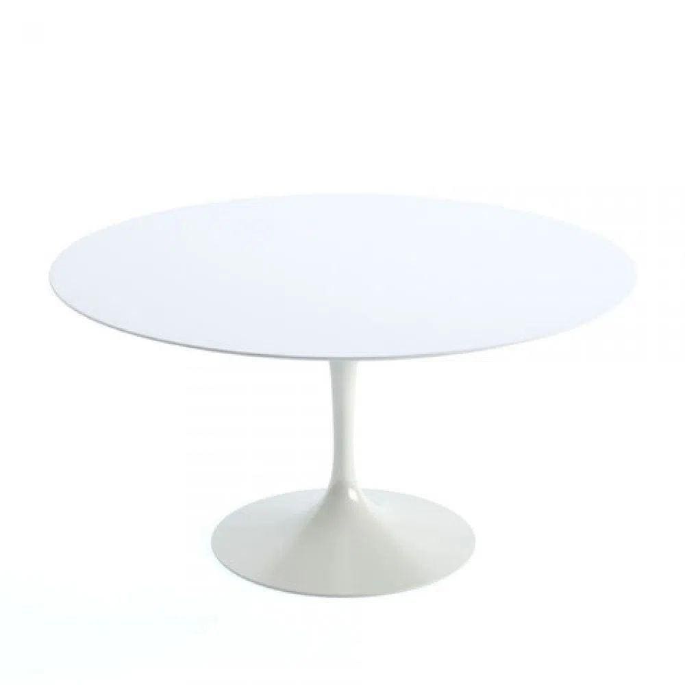 Mesa De Jantar Redonda 120 Cm + Vidro Temperado Branco