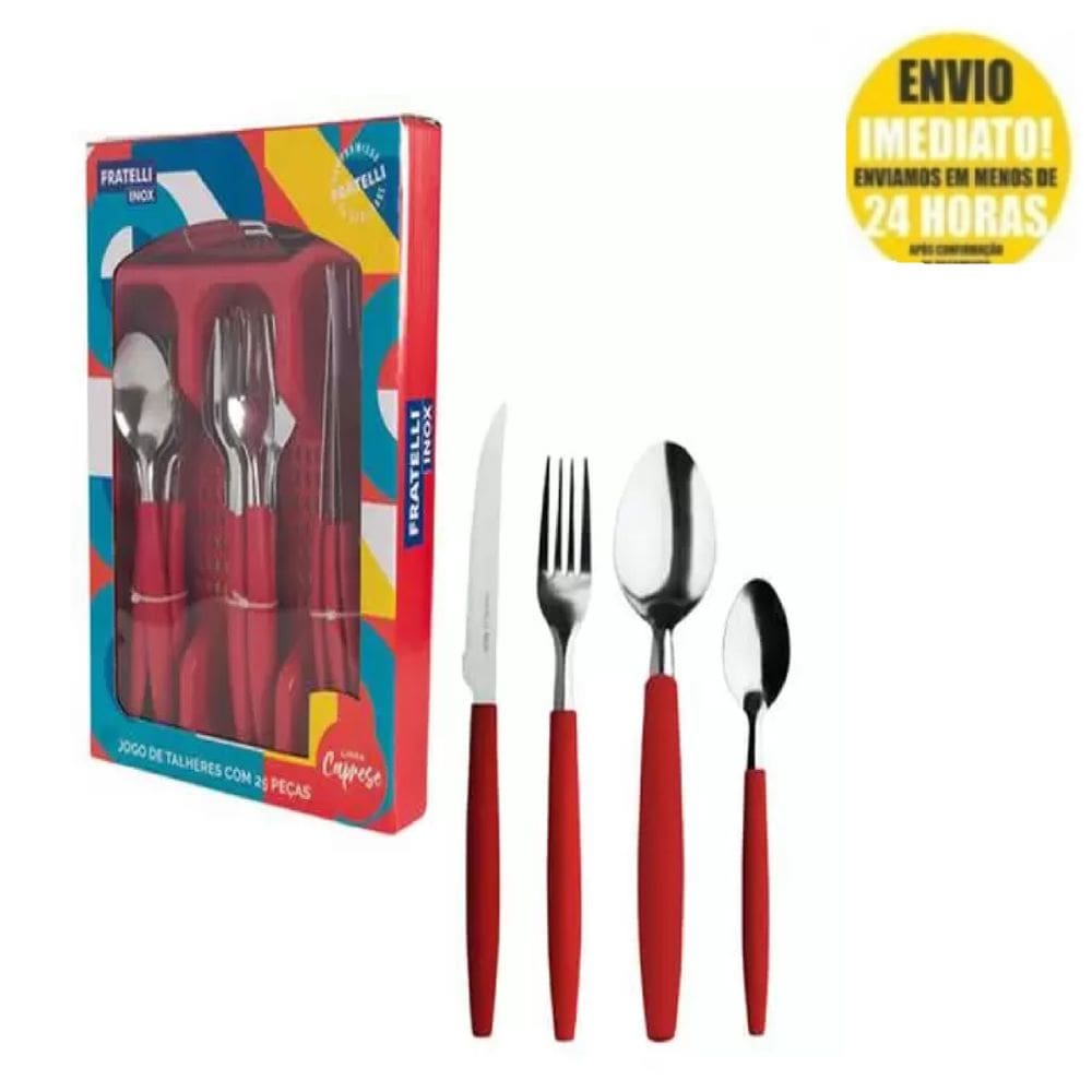 Faqueiro Jogo de Talheres 25 Peças Fratelli Inox Caprese - VERMELHO