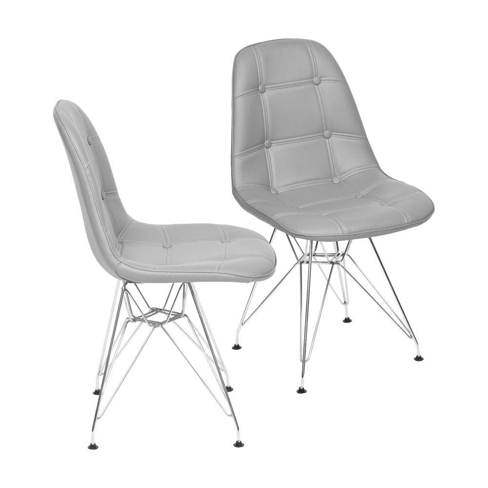Kit 2 Cadeiras Estofada Botonnes Base Cromoda OR Design Cinza