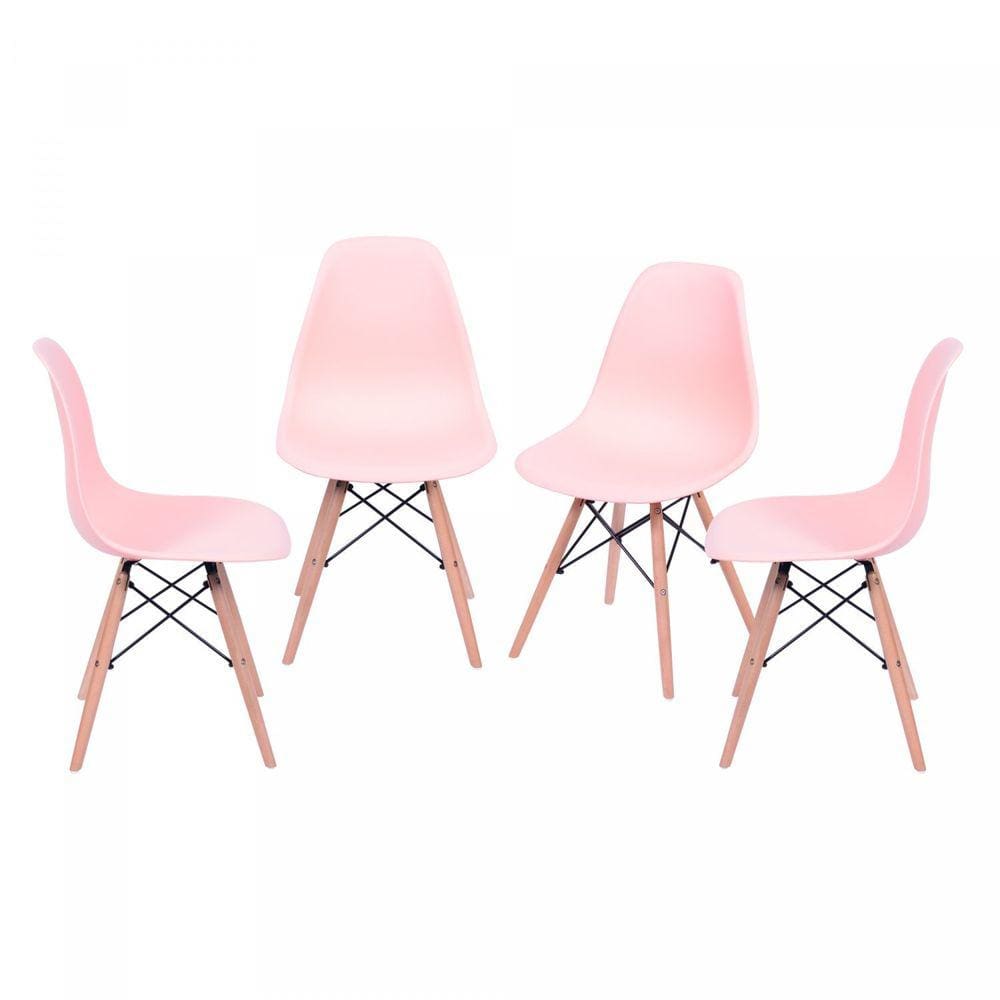 Kit 4 Cadeiras Base Madeira Eames Dkr OR Design Salmão