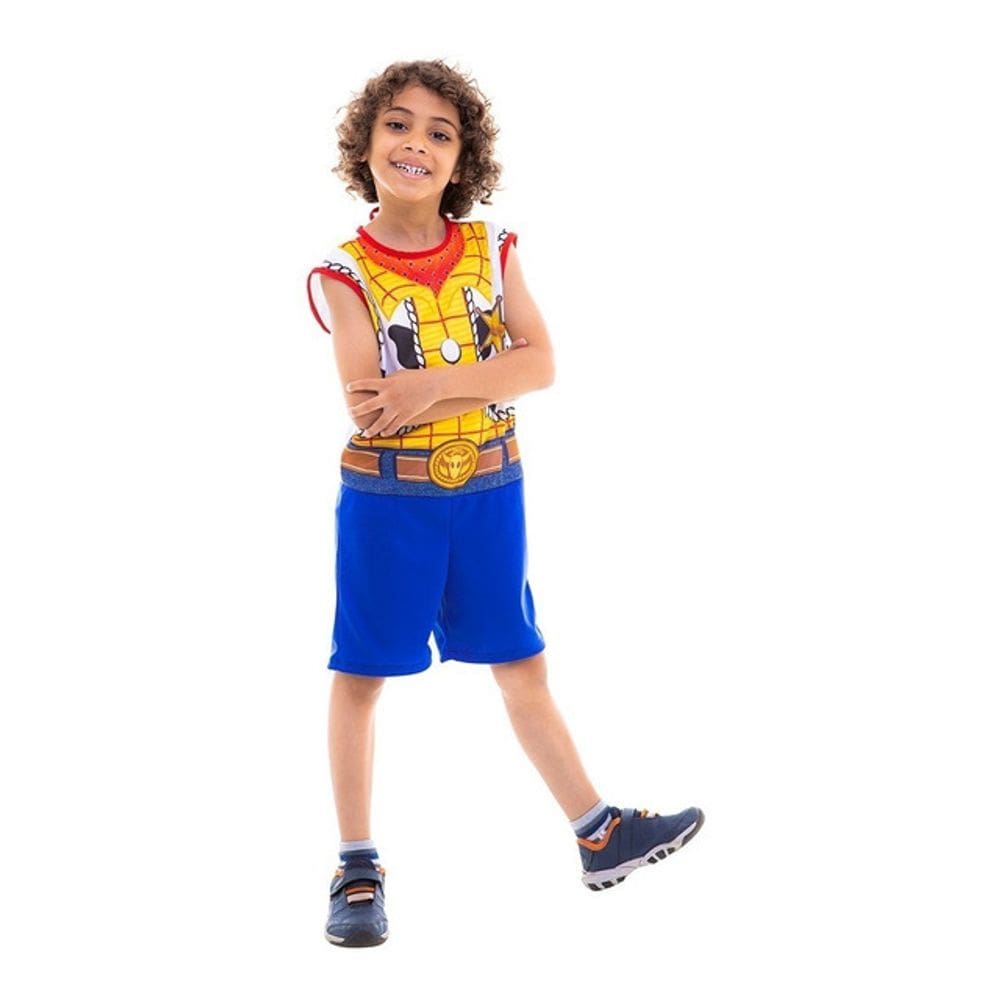 Fantasia Woody Regata Curta Cowboy Toystory Macacão Infantil