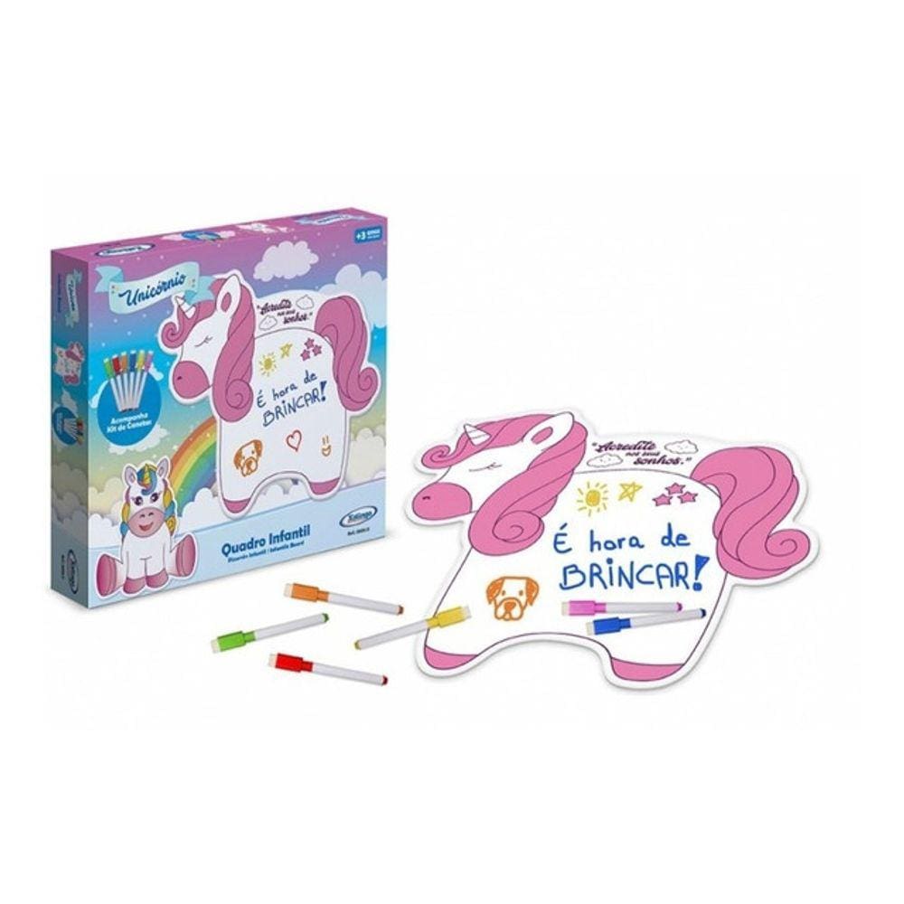 Quadro Branco Infantil Lousa De Unicórnio Pintar Canetinhas