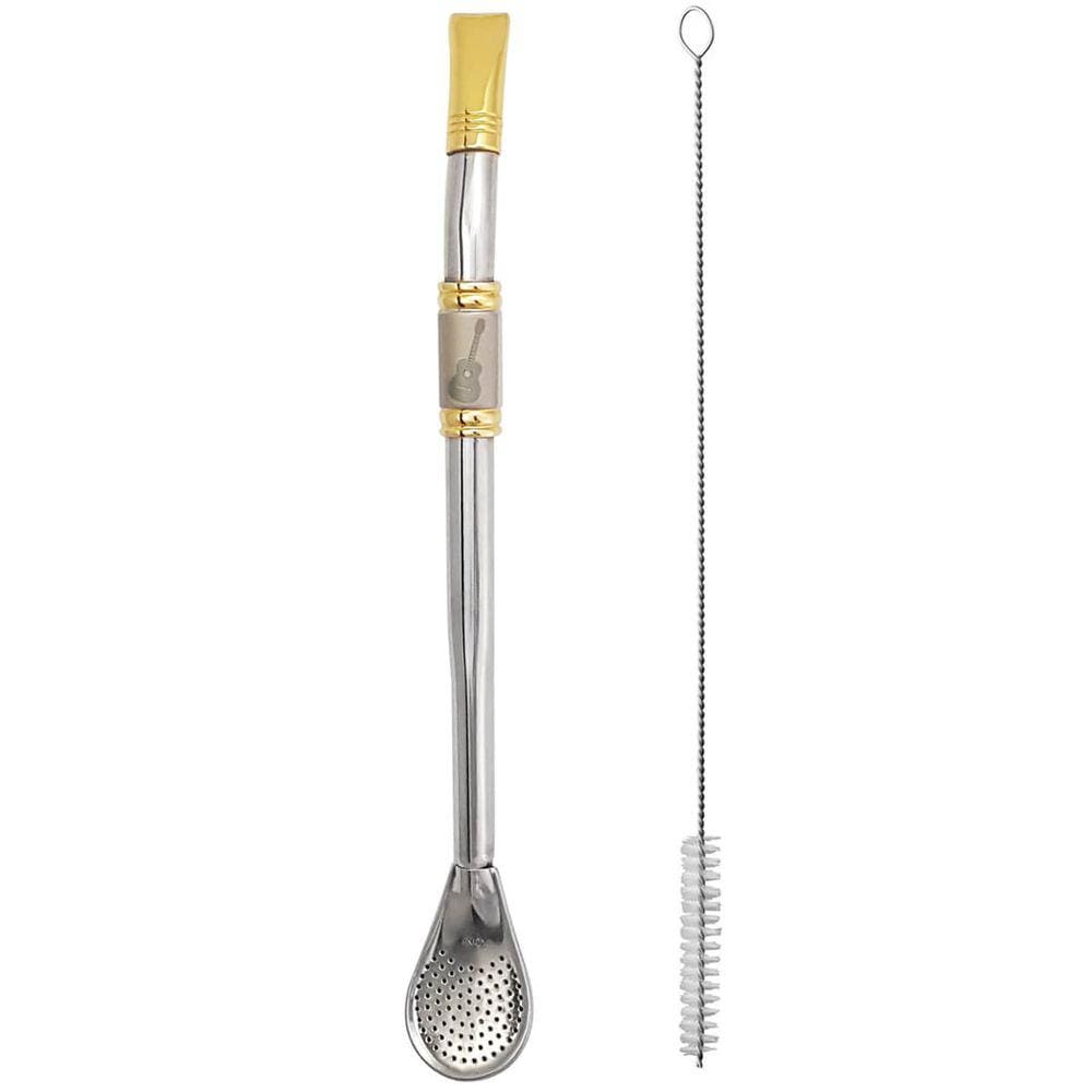 Bomba Para Mate Chimarrão ou Terere 24cm Inox Ouro 18k Pera Violão