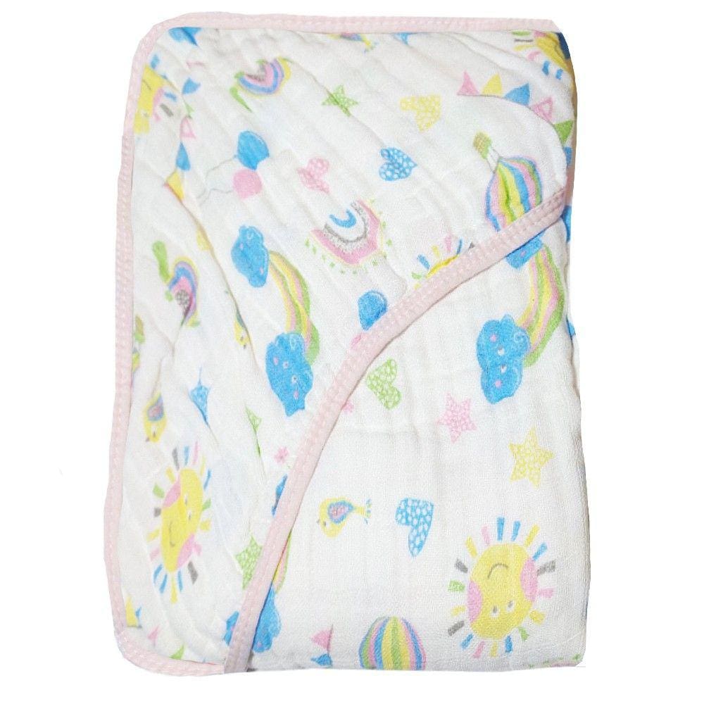 Toalha De Banho Infantil Soft 80x80cm Bebe Estampada 100% Algodao Com Capuz Menina Solzinho Papi