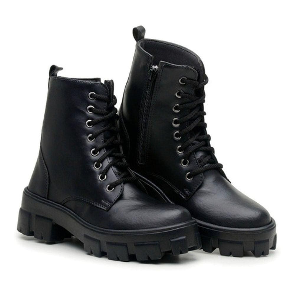 Bota Coturno Feminina Cano Curto Tratorada Zíper Confort