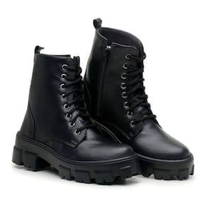 Bota Coturno Feminina Cano Curto Tratorada Zíper Confort
