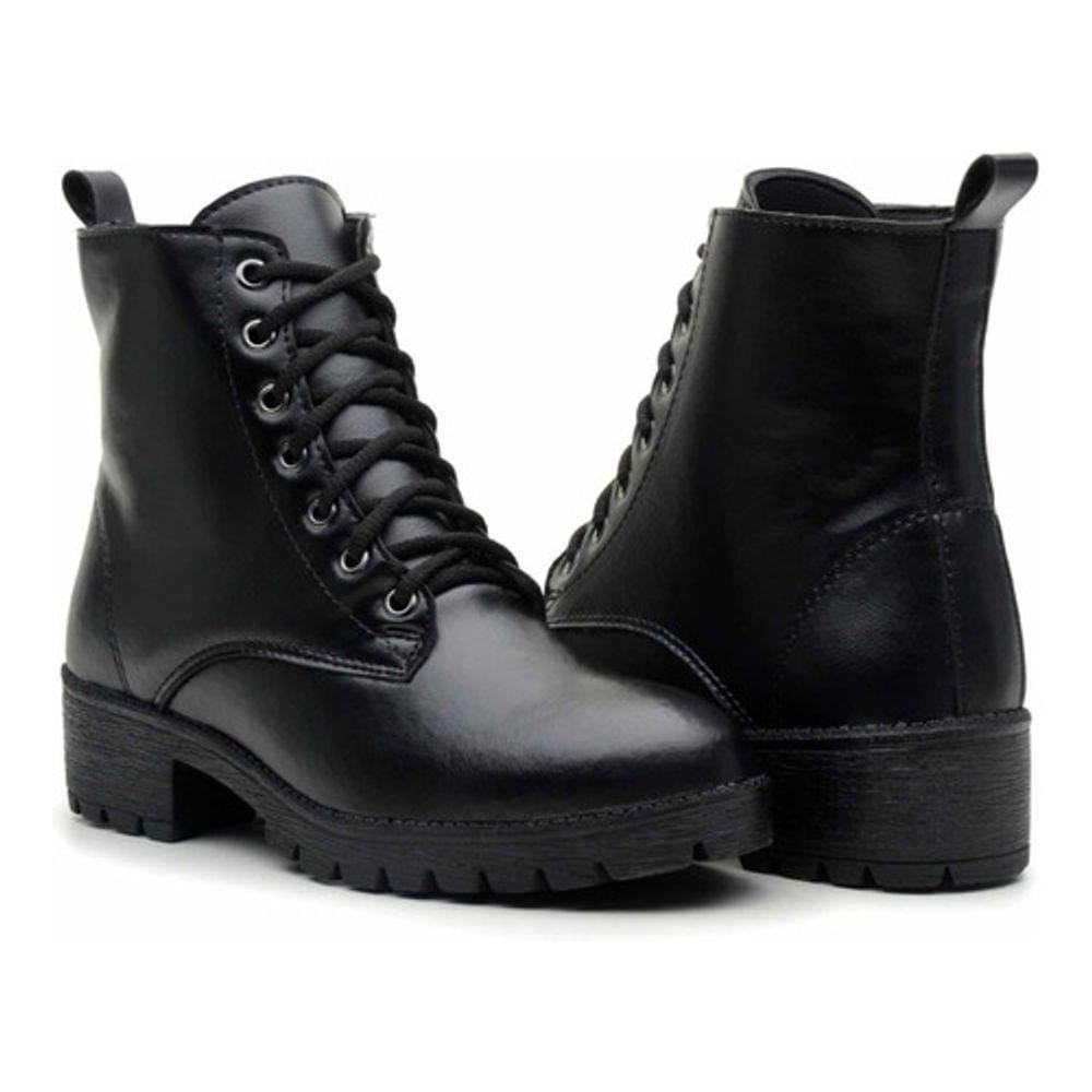 Coturno Feminino Preto Cano Curto Sem Salto Bota Tratorara