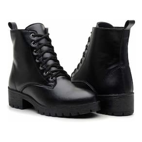 Coturno Feminino Preto Cano Curto Sem Salto Bota Tratorara
