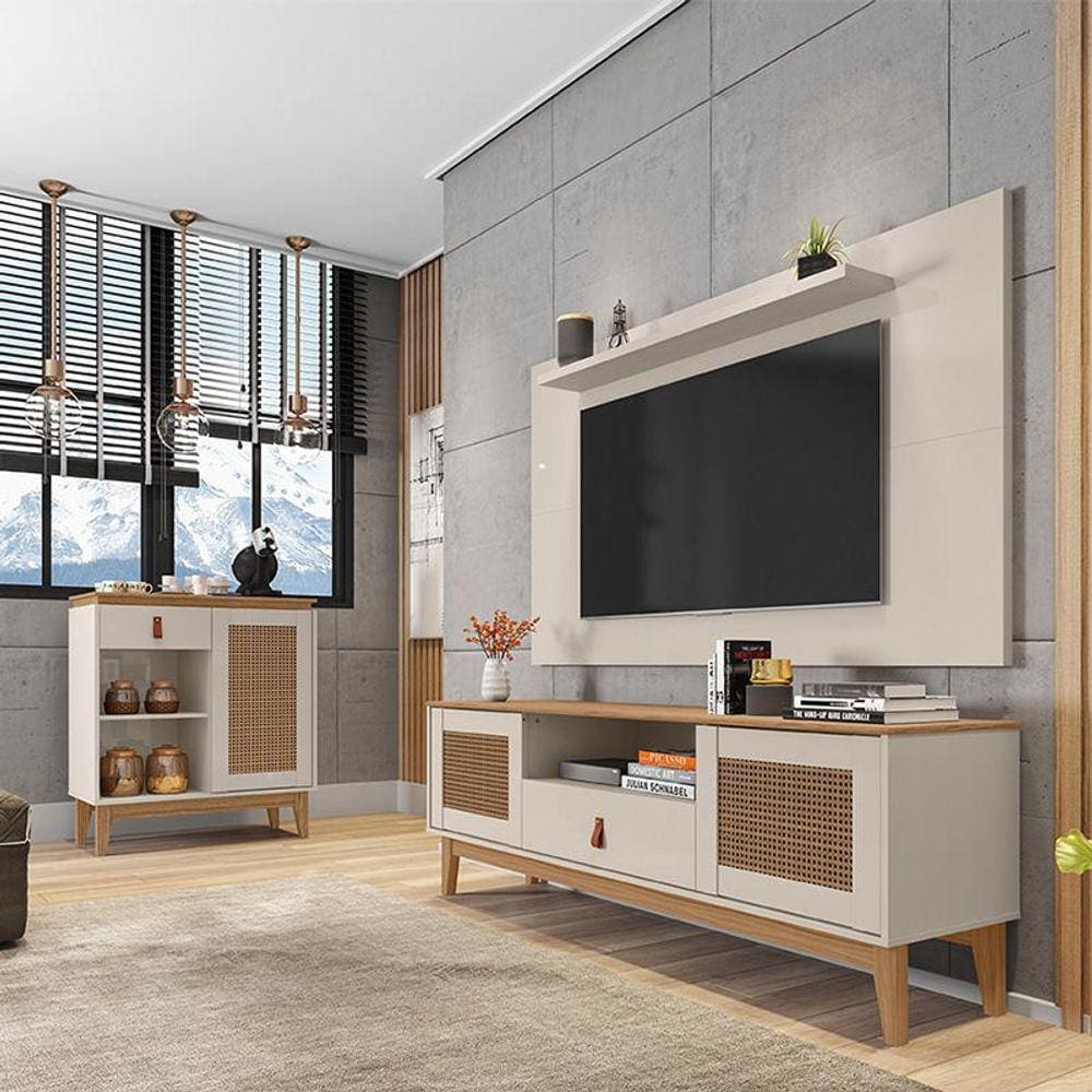 Conjunto Sala Rack e Painel Esmeralda com Aparador Rubi