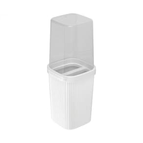 Porta Escovas e Creme Dental com Tampa Classic Frisos Branco -PLASÚTIL