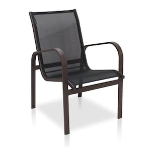 Cadeira Em Tela Sling Com Estrutura Marrom E Tela Preto