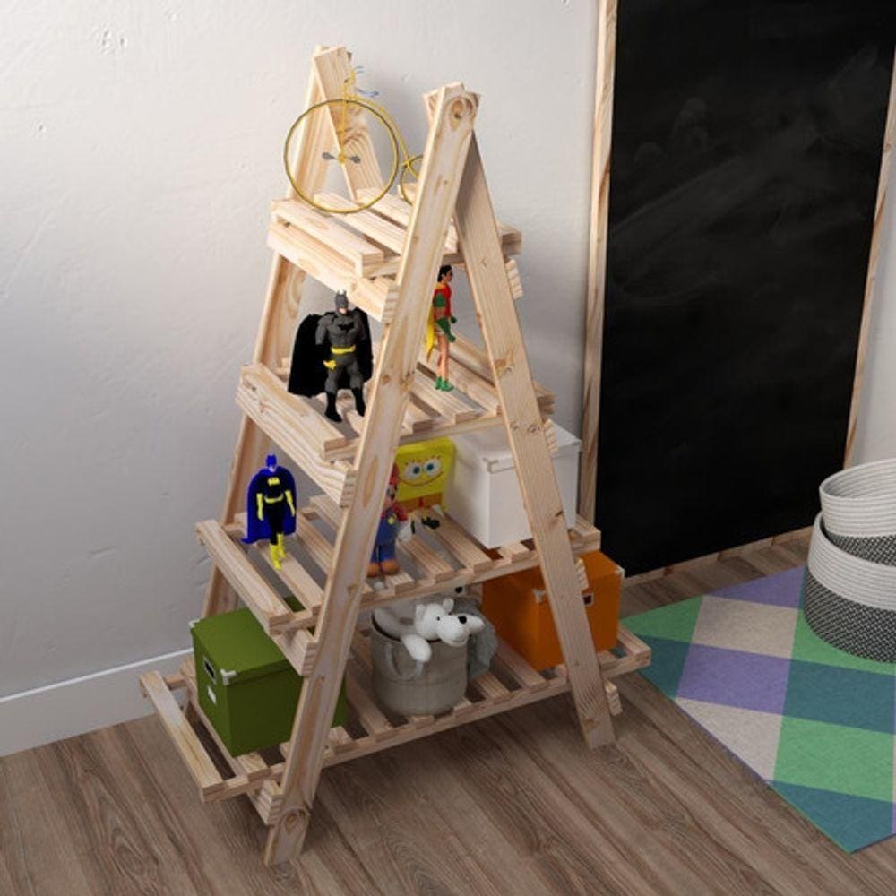 Estante Design Piramide 4 Prateleiras Pinus Portatil