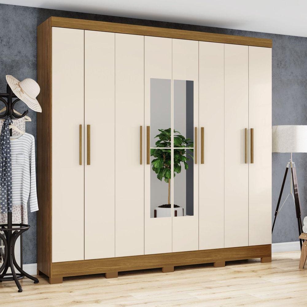 Guarda Roupa Casal com Espelho 8 Portas 4 Gavetas Remo Plus Espresso Móveis Marrom/Off White