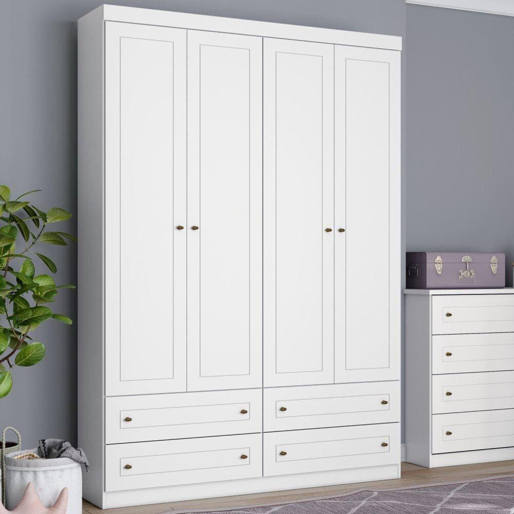 Guarda Roupa Infantil 4 Portas 4 Gavetas Mississipi Henn Branco HP
