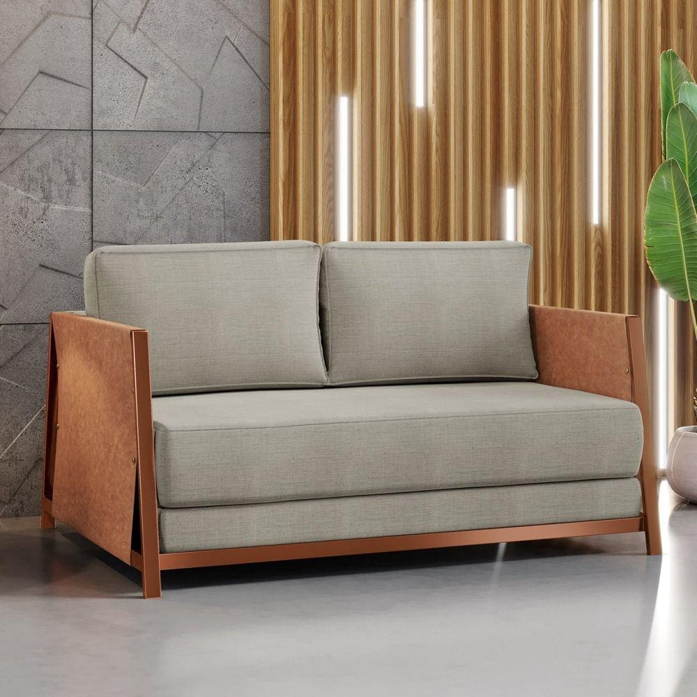 Sofá Cama 2 Lugares M-09 Mais Decor Cobre/Linho Areia