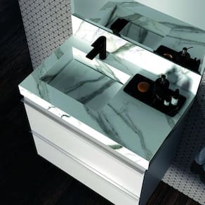 Lavatório em Porcelanato 80cm Com Cuba Esculpida Blu Lavatórios Calacata