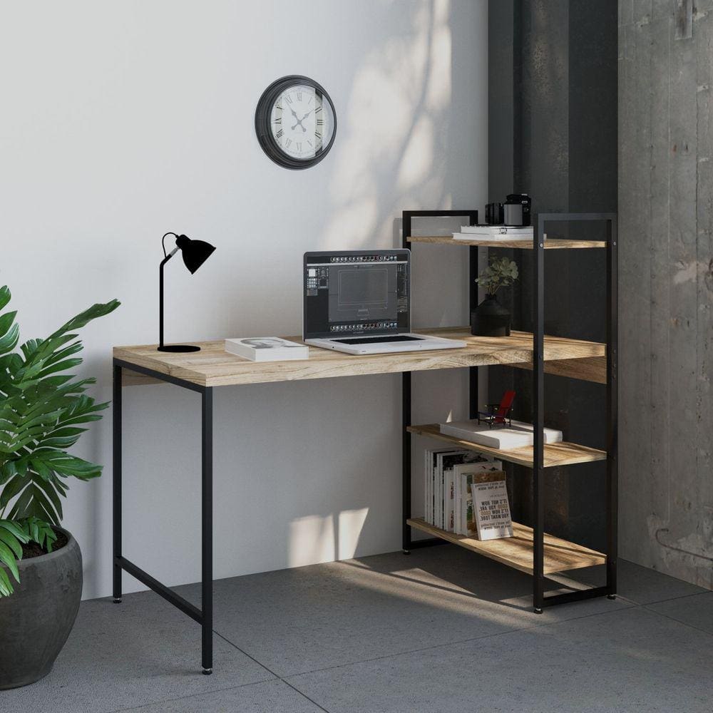 Escrivaninha com Estante 3 Prateleiras Estilo Industrial 135cm Active Yescasa Carvalho