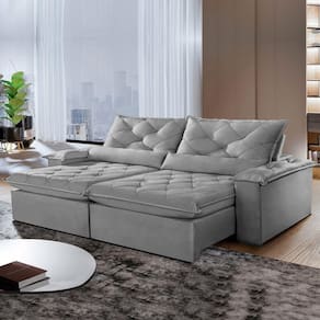 Sofá Retrátil e Reclinável 3 Lugares 200cm Diamond Super Pillow Montano Estofados Veludo Cinza